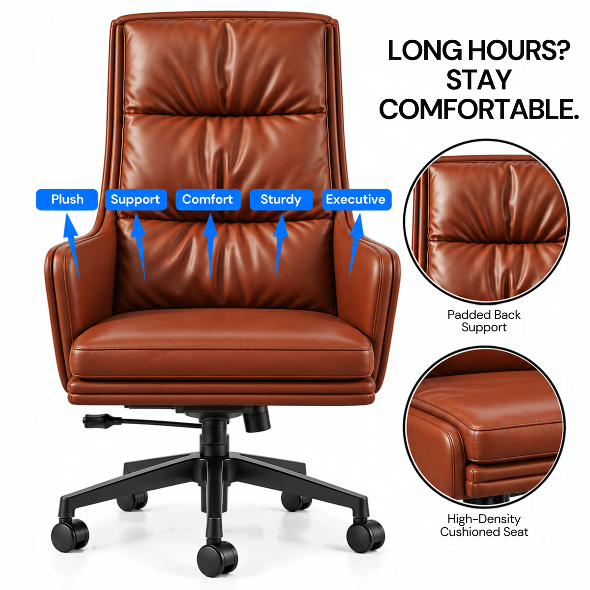 Premium High Back Executive Office Chair with Padded Armrests, Tilt Mechanism, Height Adjustment & Smooth Mobility for Home and Office