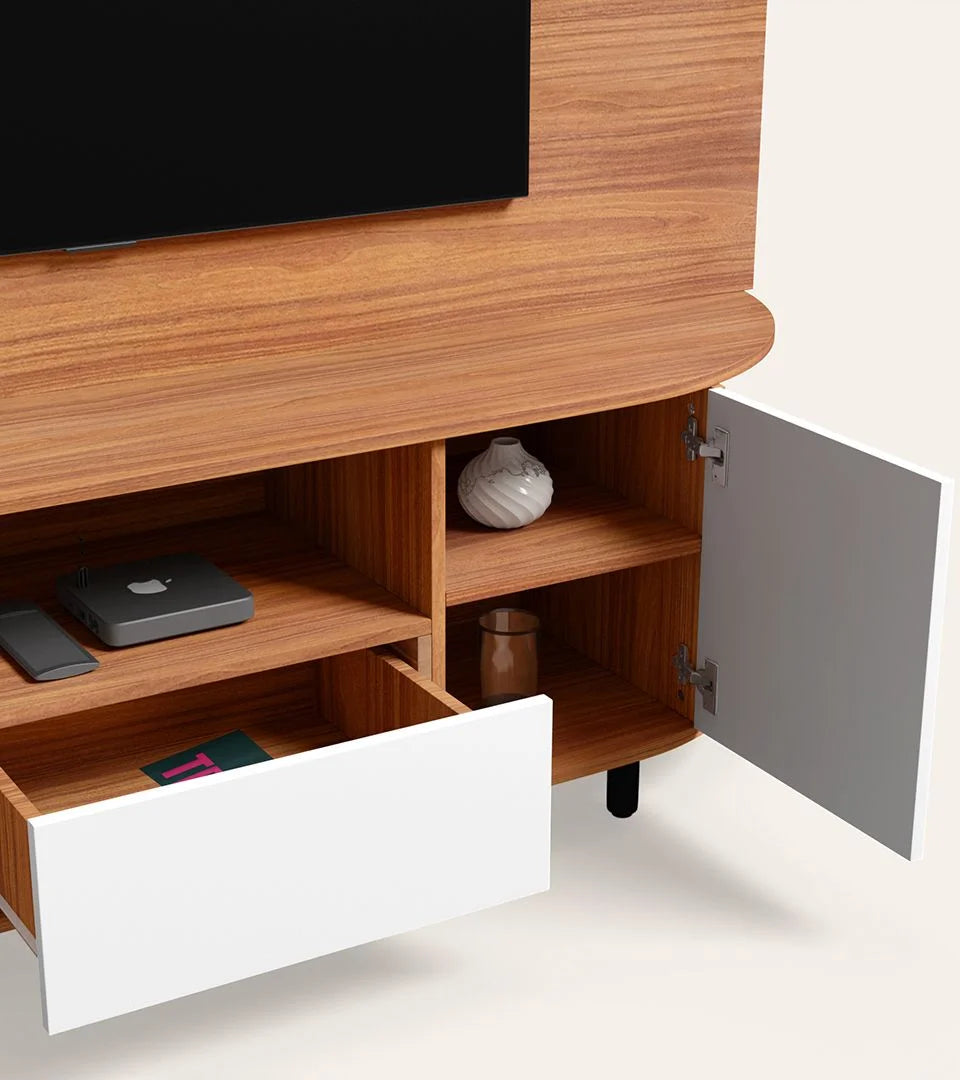 Wooden TV Wall Cabinet with Durable Wall-Mount Design, and Multiple Storage Sections for Modern Look