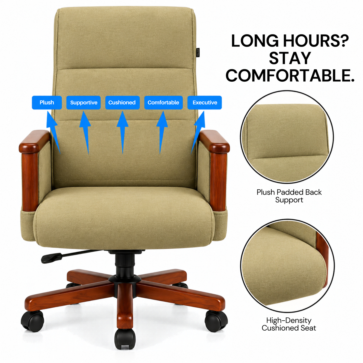 High Back Wooden with Fabric Revolving & Recliner Chair | Director Chair | Office - Cream Color