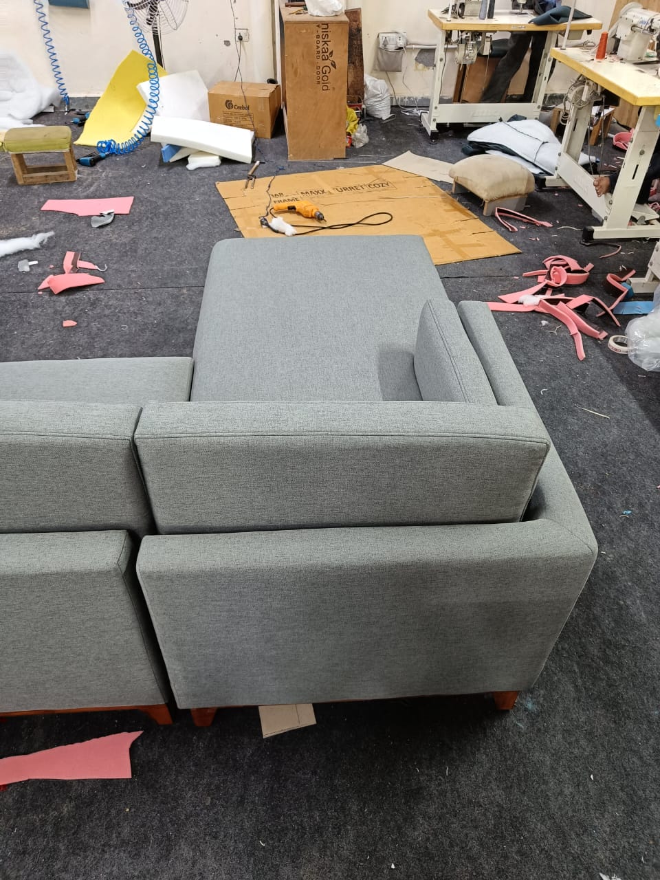 L Shape Sectional Luxury Sofa for Home Furniture Made in Marandi wood with Blend of Jute, Cotton and Polyester with High Density Foam Modern Sofa for Living Room