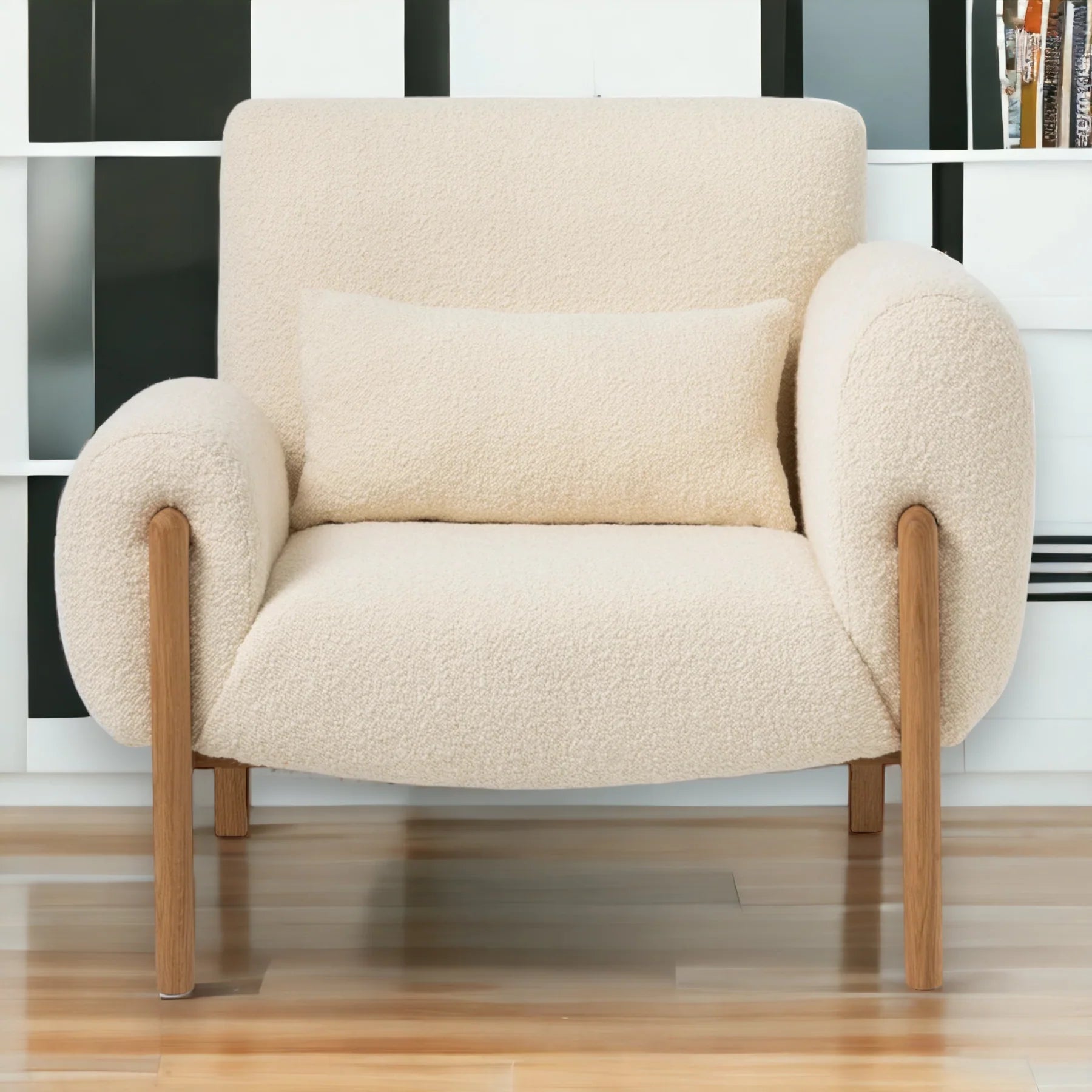 Lounge Chairs for Home Furniture Upholstery Woolen Fabric, Durable Arm Chair Premium Comfort For Living Room or Bedroom - White