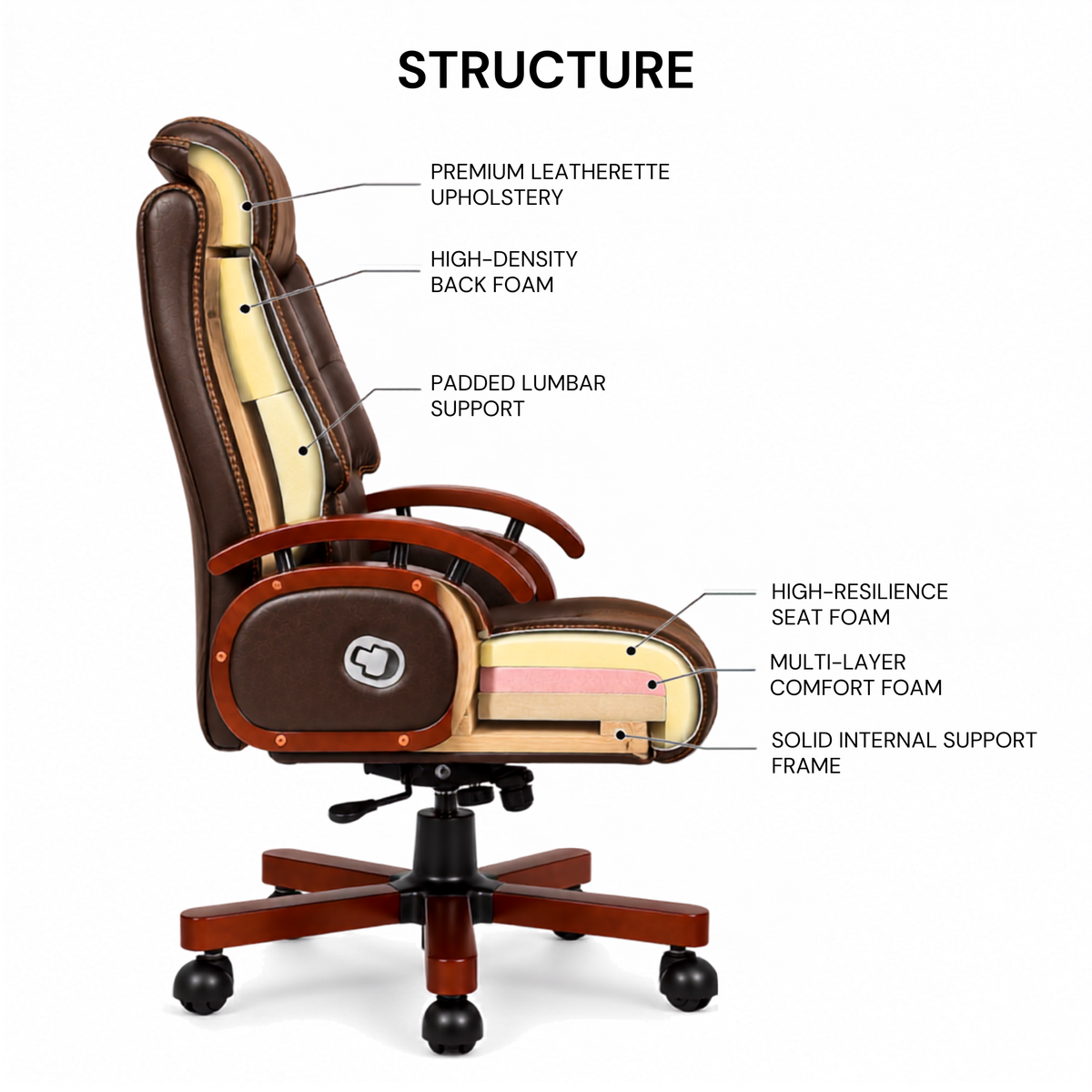 Premium High Back Leatherette Wooden Base & Handle Office Chair for Director & Executive | Revolving Recliner, Soft Heavy Cushion