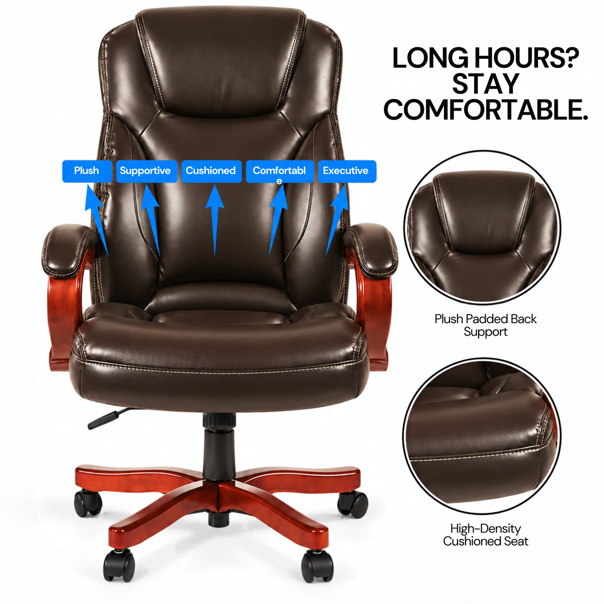 Director office Chair Made in Plyboard with Leatherette Upholstery & Armrest with Height Adjustable & Revolving Chair