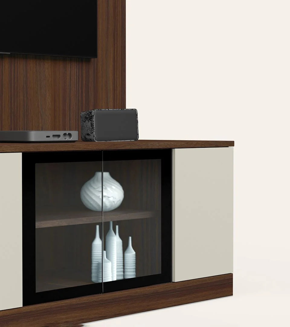 Wooden TV Wall Cabinet with Open Shelves, and Smooth Finish for Modern Apartment Living Rooms