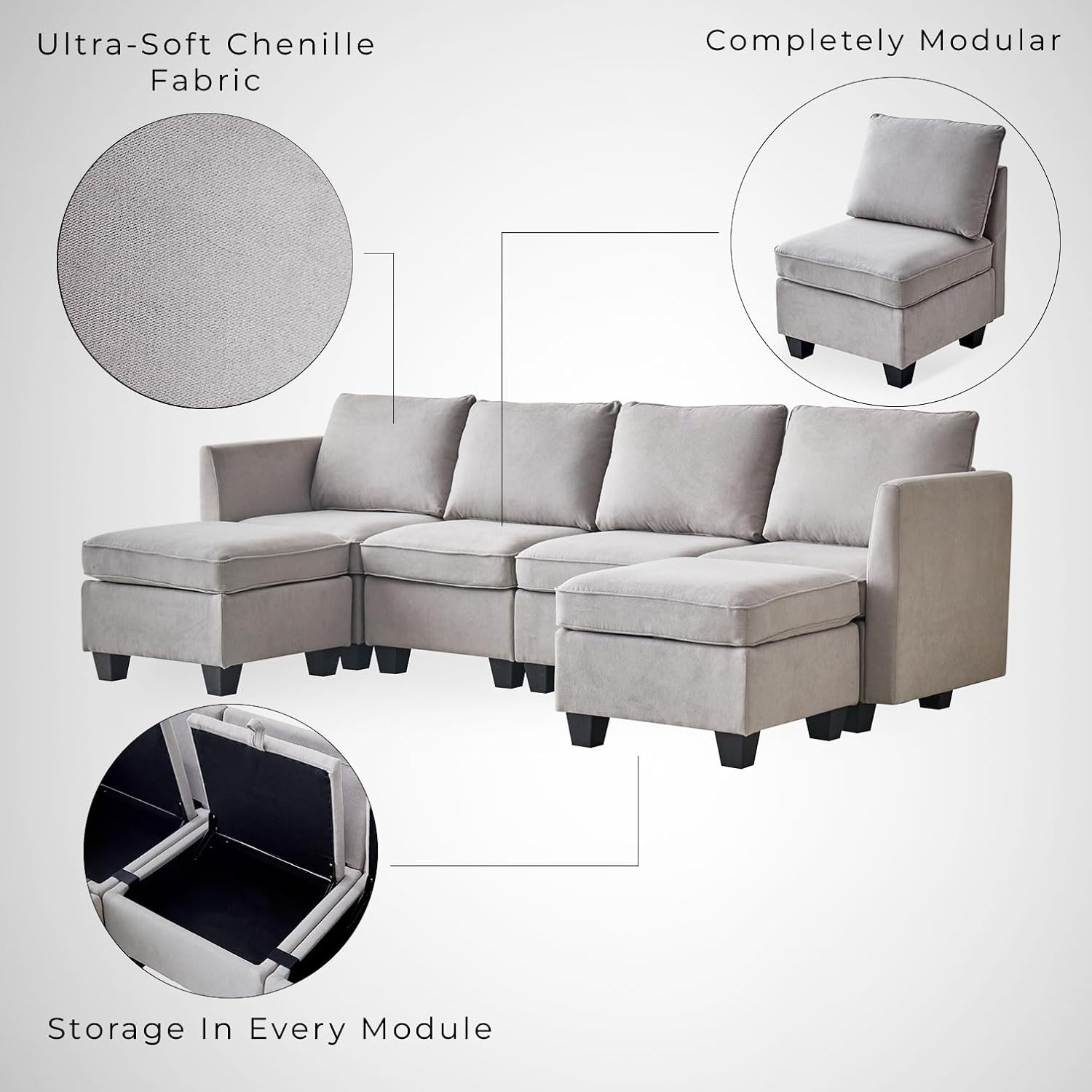 3 Seater L Shape Sofa For Home Furniture, Upholstery Fabric Premium and Durable Design For Living Room and Office- Light Grey