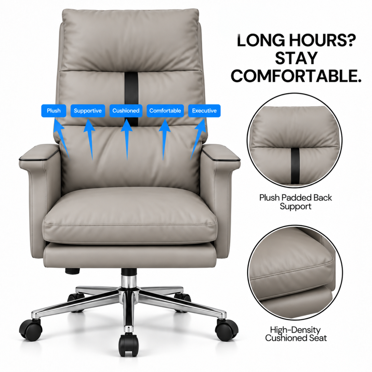 Luxury Leatherette Director High Back Office Chair with Recliner, Ergonomic Design, Chrome Base and Smooth Castors – Premium Brown Executive Chair