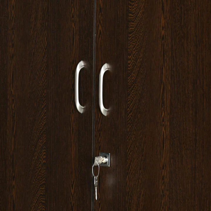 Wooden Wardrobe – 2-Door with Lock Storage Unit in Particle Board Open Shelves