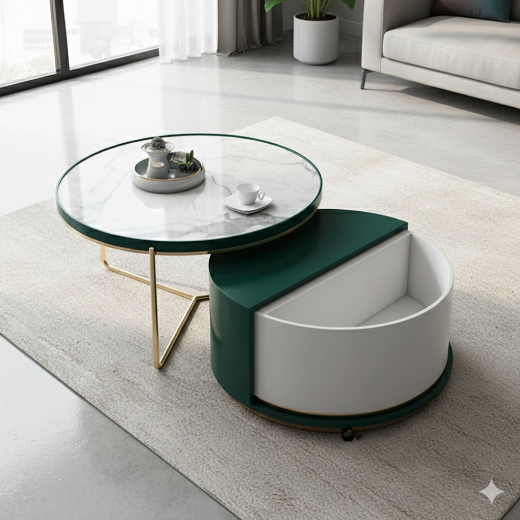 Center Table Designed with Sleek Golden Legs and Wooden Surface Blending Modernity with Timeless Style