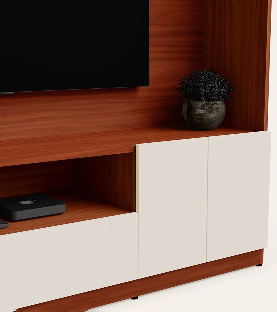 Wooden TV Wall Cabinet with Classic Floating Look, Smooth Surface Finish, and Functional Storage