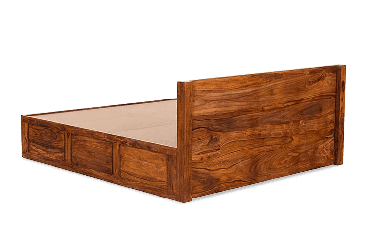 King Size Wooden Bed Smart Space-Saving Design with Hydraulic Storage High-Quality Solid Wood Frame, Premium Teak Veneer & Melamine Polish Finish