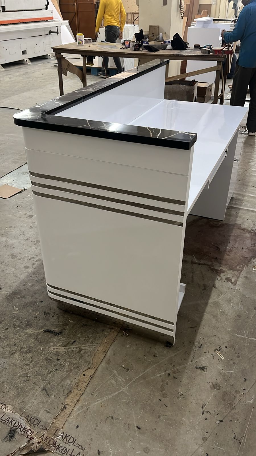 Reception Table for Office Luxury Modern Counter Stylish Design Made In MDF Keyboard Tray and Drawers Ample Storage - White