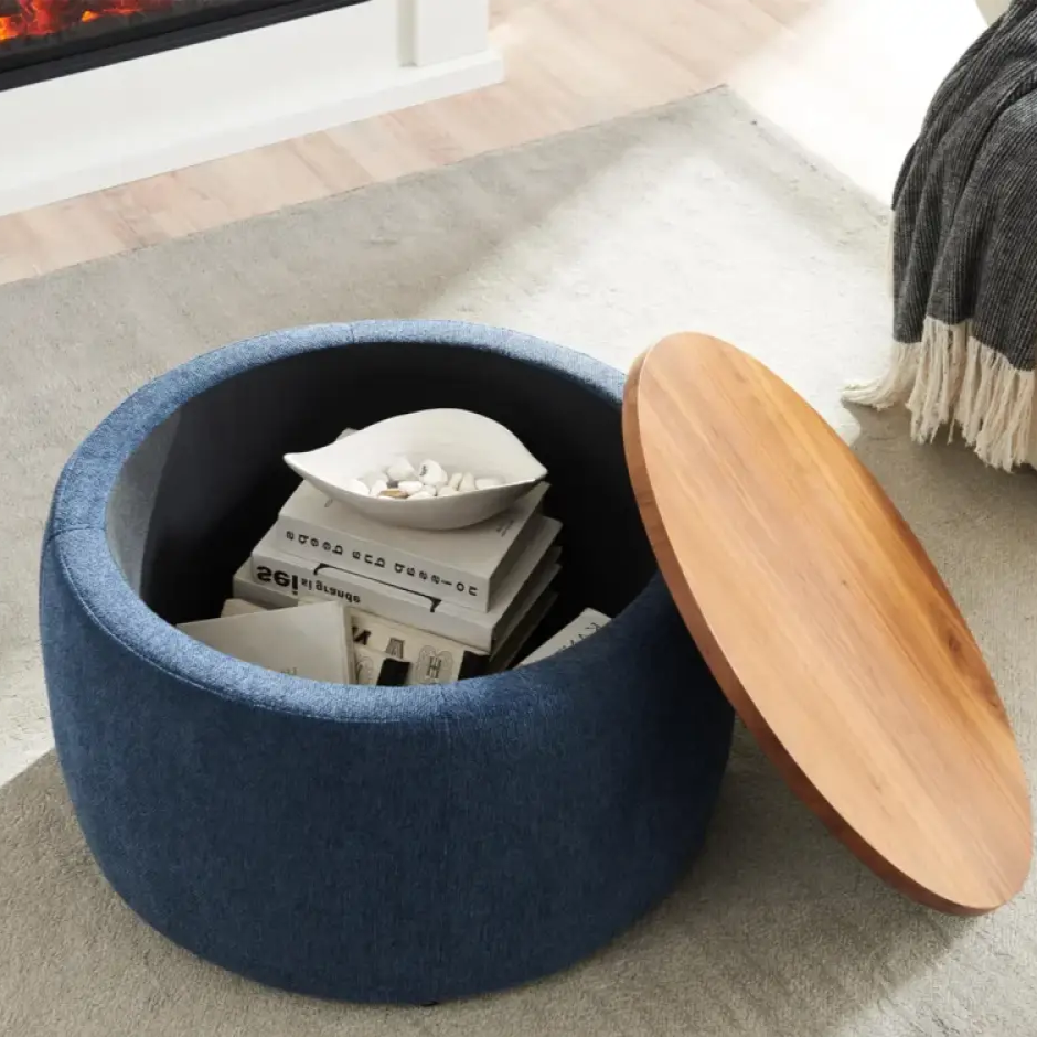 Ottoman Table with Storage – Removable Wood Top Spacious Hidden for Living Room or Lounge.
