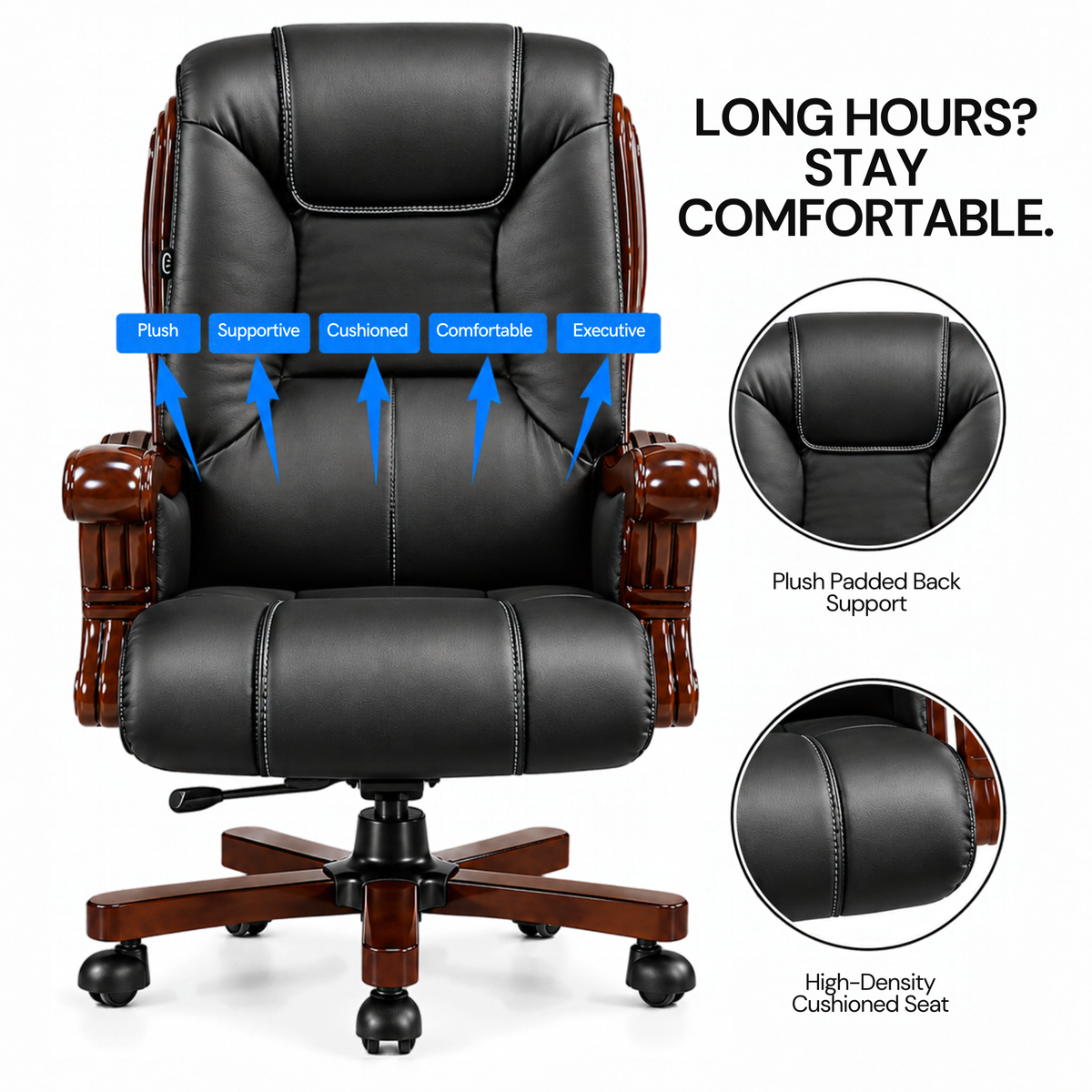 High Back Director Chair for office Luxury Design Made in Plyboard with Leatherette Upholstery & Armrests & Height Adjustable