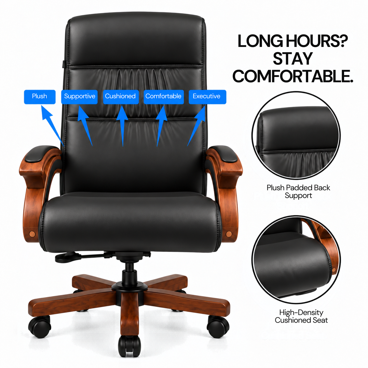 Director Chair for office Made in Plyboard with Leatherette Upholstery & Armrest with Height Adjustable & Revolving Chair -black