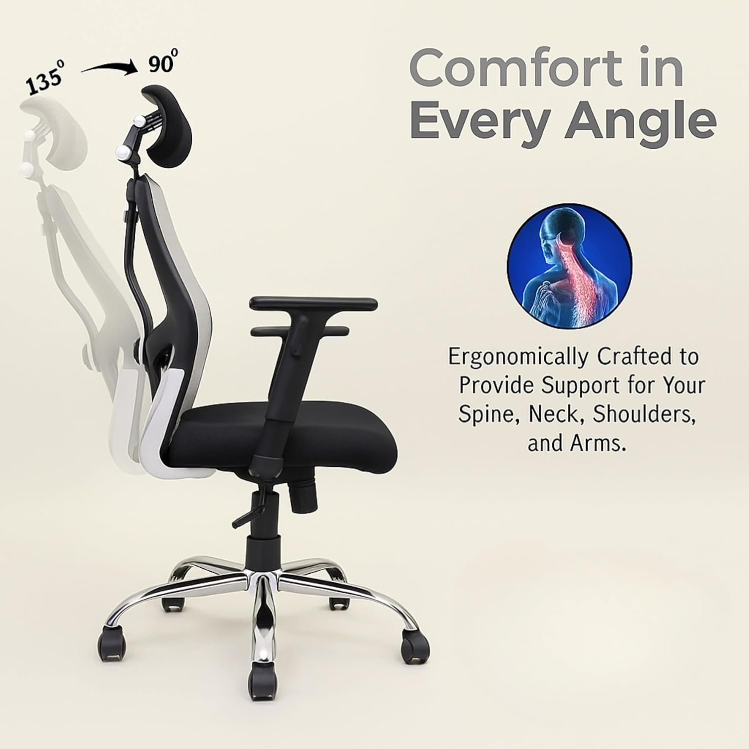 Ergonomic High Back Office Chair with Adjustable Height, Mesh Back, Lumbar Support, Armrest & Tilt Lock – Comfortable Swivel & ExecutiveChair for Home & Office Work