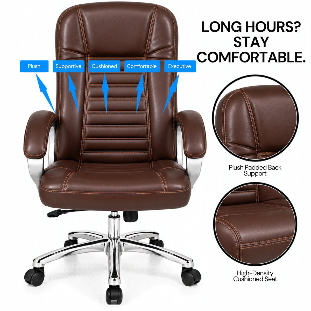Premium Director Chair, Leatherette Upholstery, Powder-Coated Chrome Base
