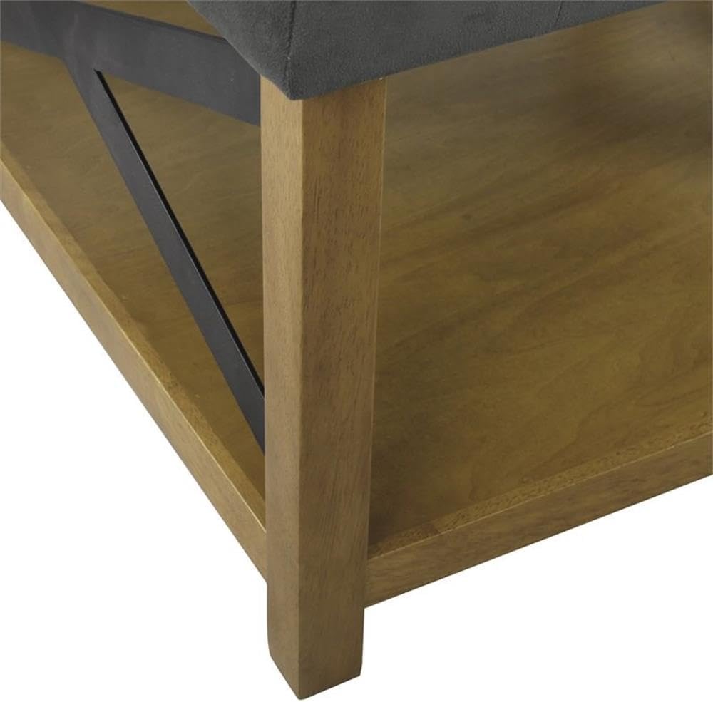 फ़ैब्रिक अपहोल्स्ट्री और लकड़ी के बेस में स्टोरेज के साथ ओटोमन