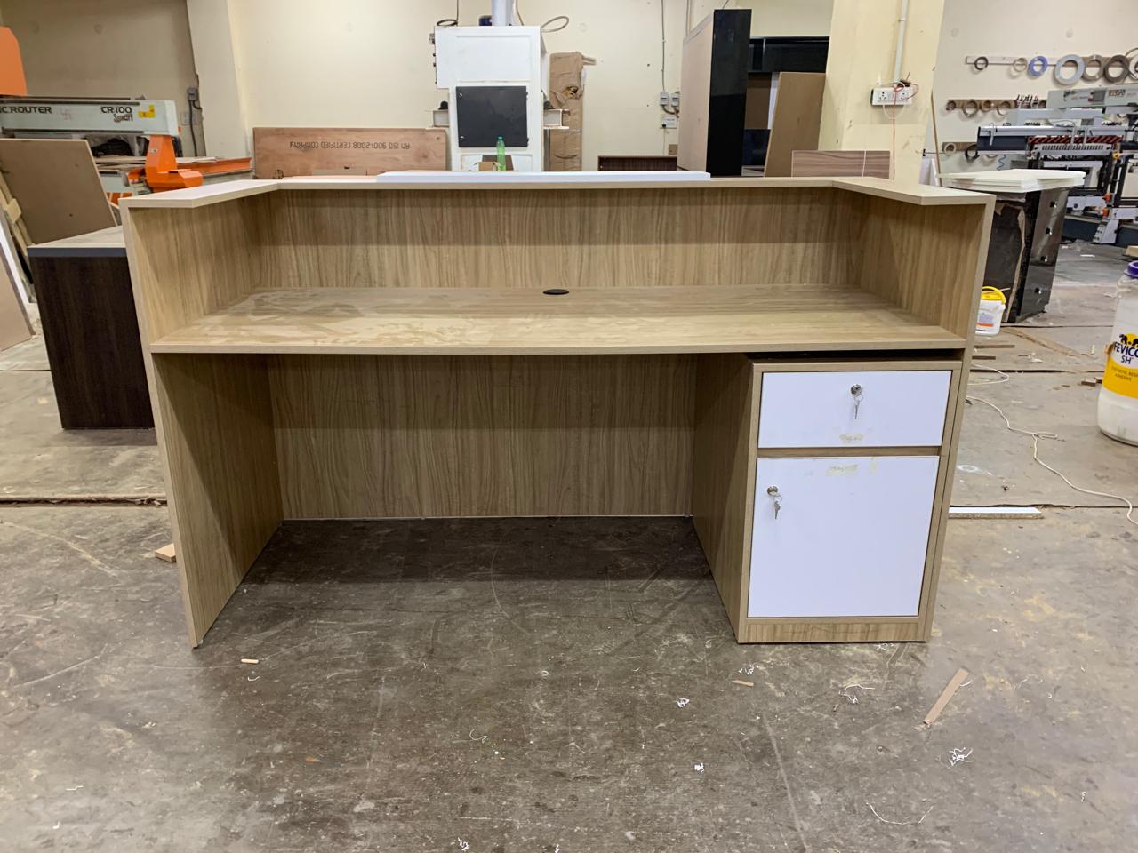 Reception Table Made In Particle Board with Double Counter Includes Wire Manager - Brown & White