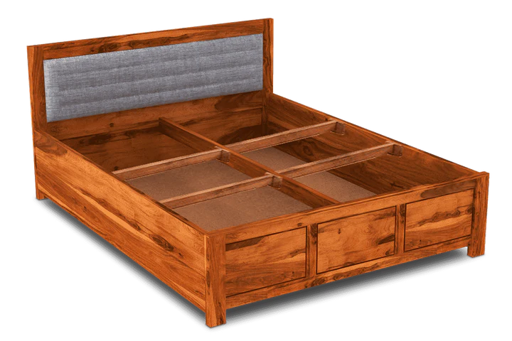 King Size Bed for Home Furniture Made in Wooden with Polish Modern Design and Storage & Hydraulic Lift Mechanism - Brown