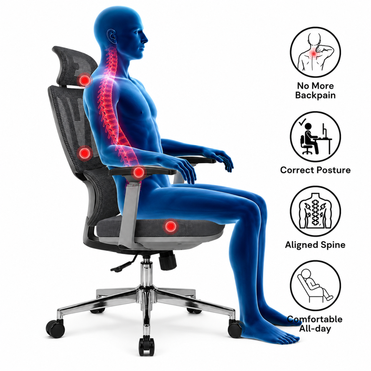 Executive High Back Mesh Chair with Adjustable Headrest, Ergonomic Lumbar Support, Breathable, Comfortable Seat Cushion, Smooth Swivel Base for Office