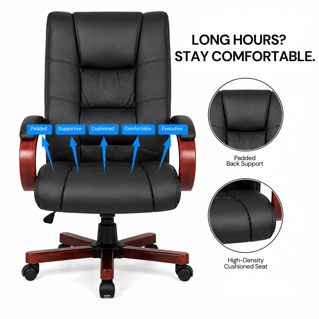 Stylish Leatherette Director and Boss Office Chair with Wooden Handle and Base
