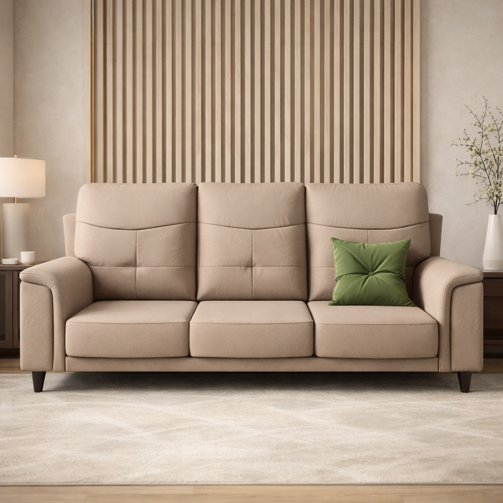 घर के फर्नीचर के लिए प्रीमियम असबाब और रहने की जगहों के लिए घुमावदार डिज़ाइन के साथ 4-सीटर इतालवी सोफा