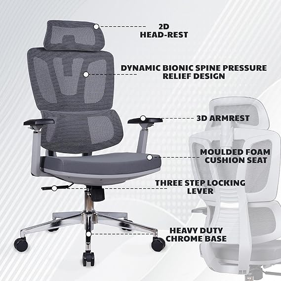 Mesh Back Executive Chair – 3D Armrests, Multi‑Tilt Lock, Chrome Base | Office/Home Use – Grippy, Comfortable & Stylish