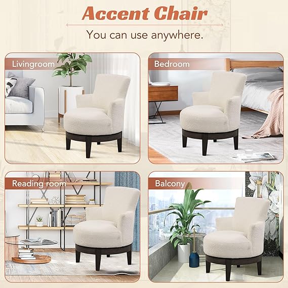 Swivel Chair with Unique Wingback, Accent Sofa Chair Rubber Wood Legs