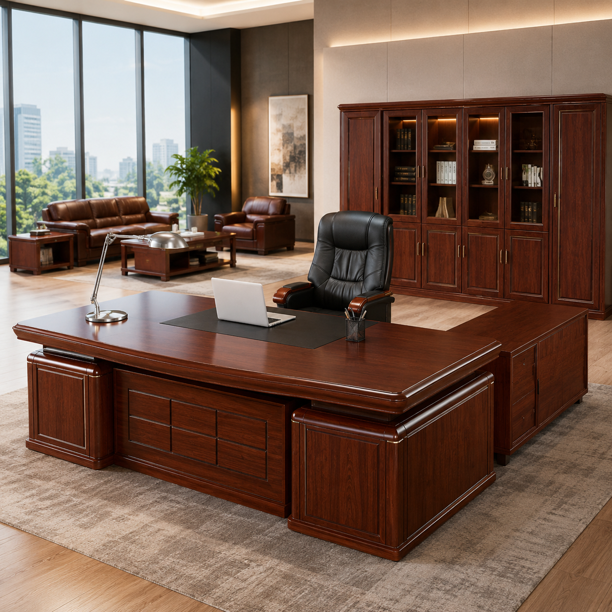 Director Office L- Shape Table with Modular Storage, Clean Edges, and Premium Surface Finish