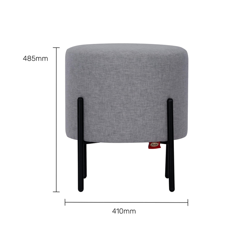 Fabric Upholstery & Metal Base Pouffe in Grey