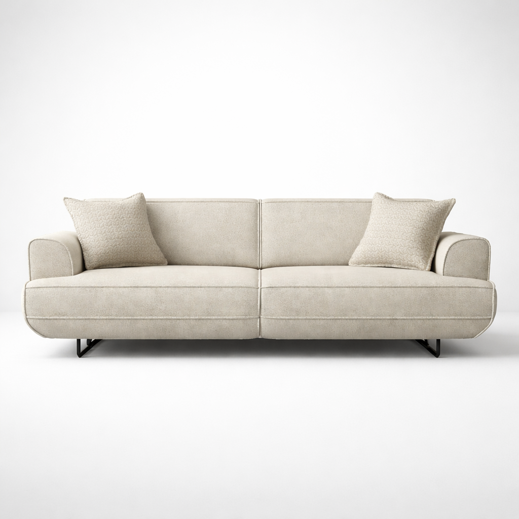 Luxury Fabric Sofa with High Density Foam, Textured Upholstery & Metal Legs – Modern Minimal Living Room Furniture in Neutral Beige Finish