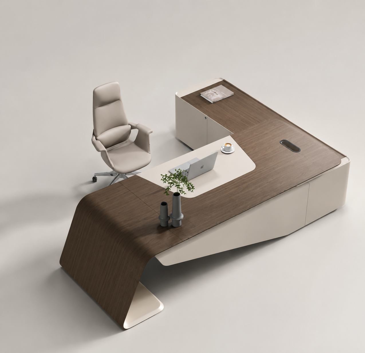 Luxury Executive Office Table for Workspace & Cabin | MDF with Laminate and PU Finish | Modern Ergonomic Office Desk with Storage Unit