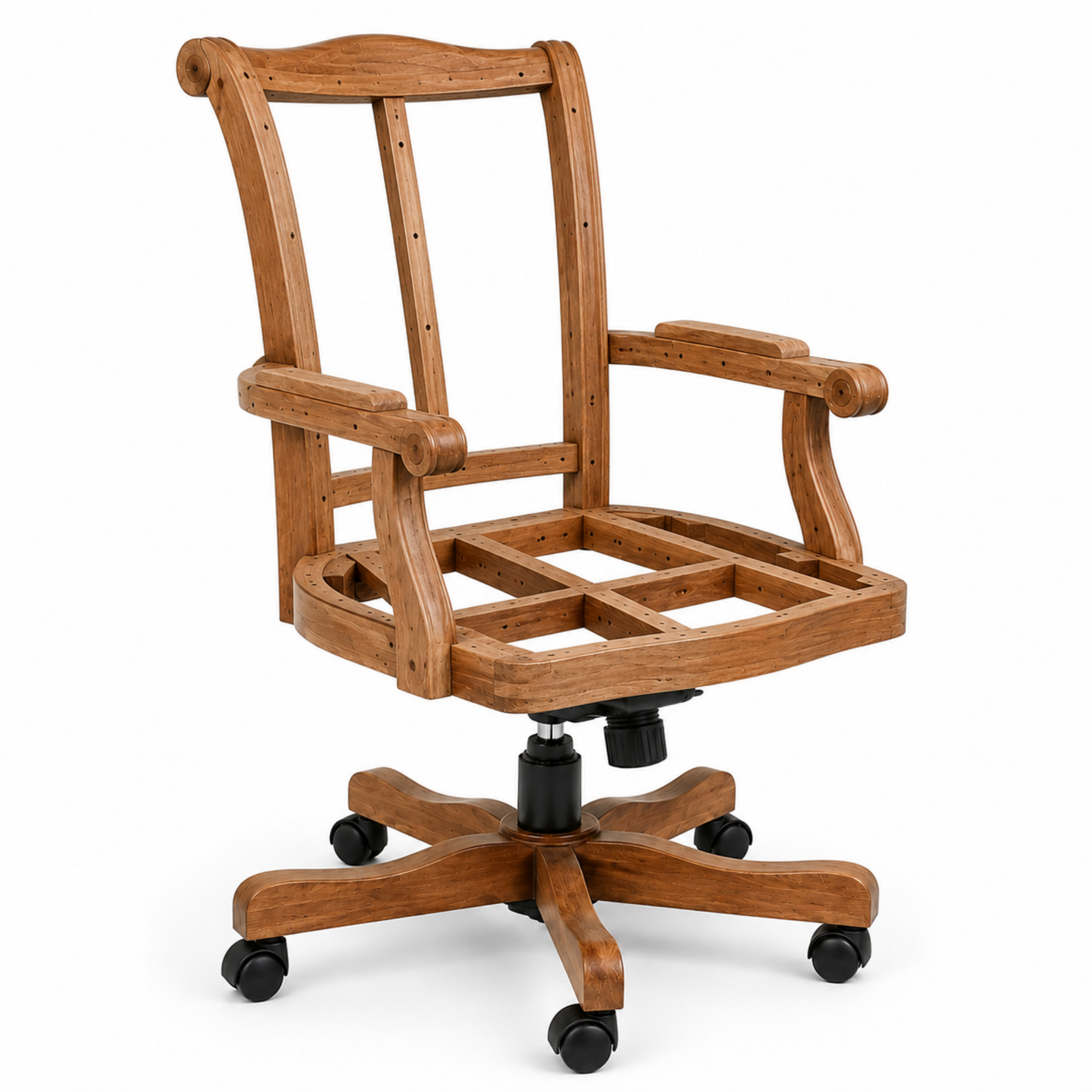 Premium Wooden Director Chair with Leatherette Upholstery, Ergonomic High Back, Handcrafted Solid Wood Frame, with Smooth Castor Wheels