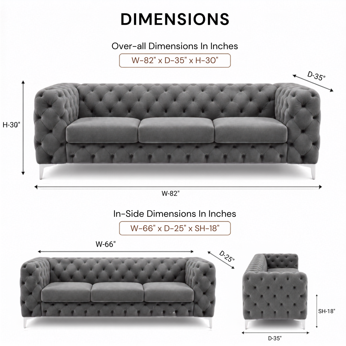 Premium Chesterfield 3 Seater Sofa with Deep Diamond Button Tufting, Curved Arms, Plush Cushioned Seats & Sleek Metal Legs