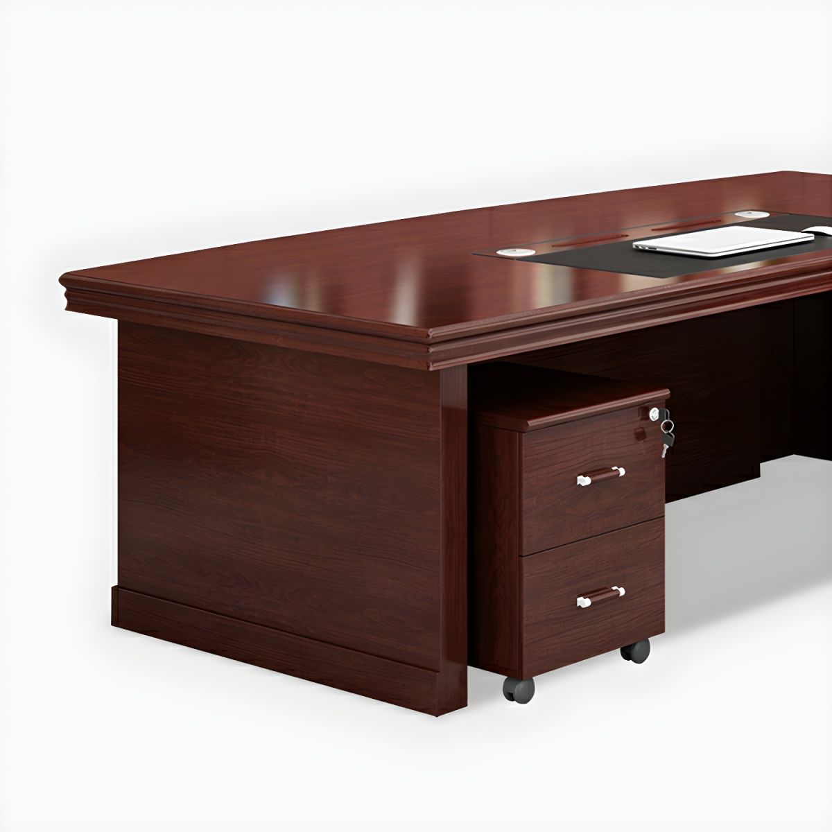 Director & Executive Rectangular Office Table Luxury Desk Made in Plywood with Veneer Reversible Orientation Side Unit Drawer, Storage Along with Wire Manager & CPU Storage - Red