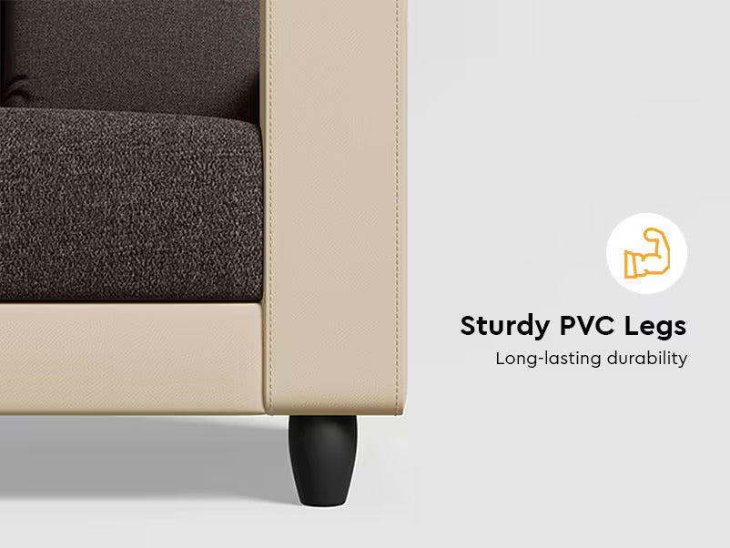 4 Seater L Shape Sectional Modular Sofa Modern Design and Leatherette and Synthetic fabric Durable &amp; Comfortable Padded Perfect for living Room -Cream