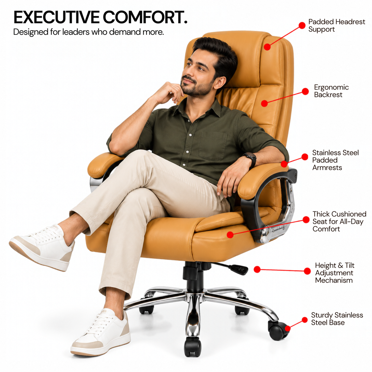 High Back Office Executive Chair with Chrome Base