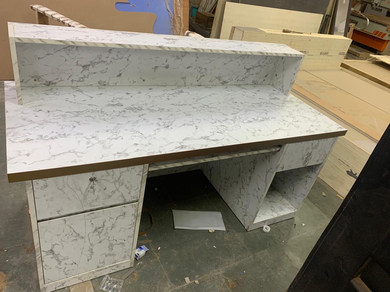 Reception Table for Office Luxury Modern Counter Stylish Design Made in MDF with Keyboard Tray And Drawers & Ample Storage CPU Space - White Color