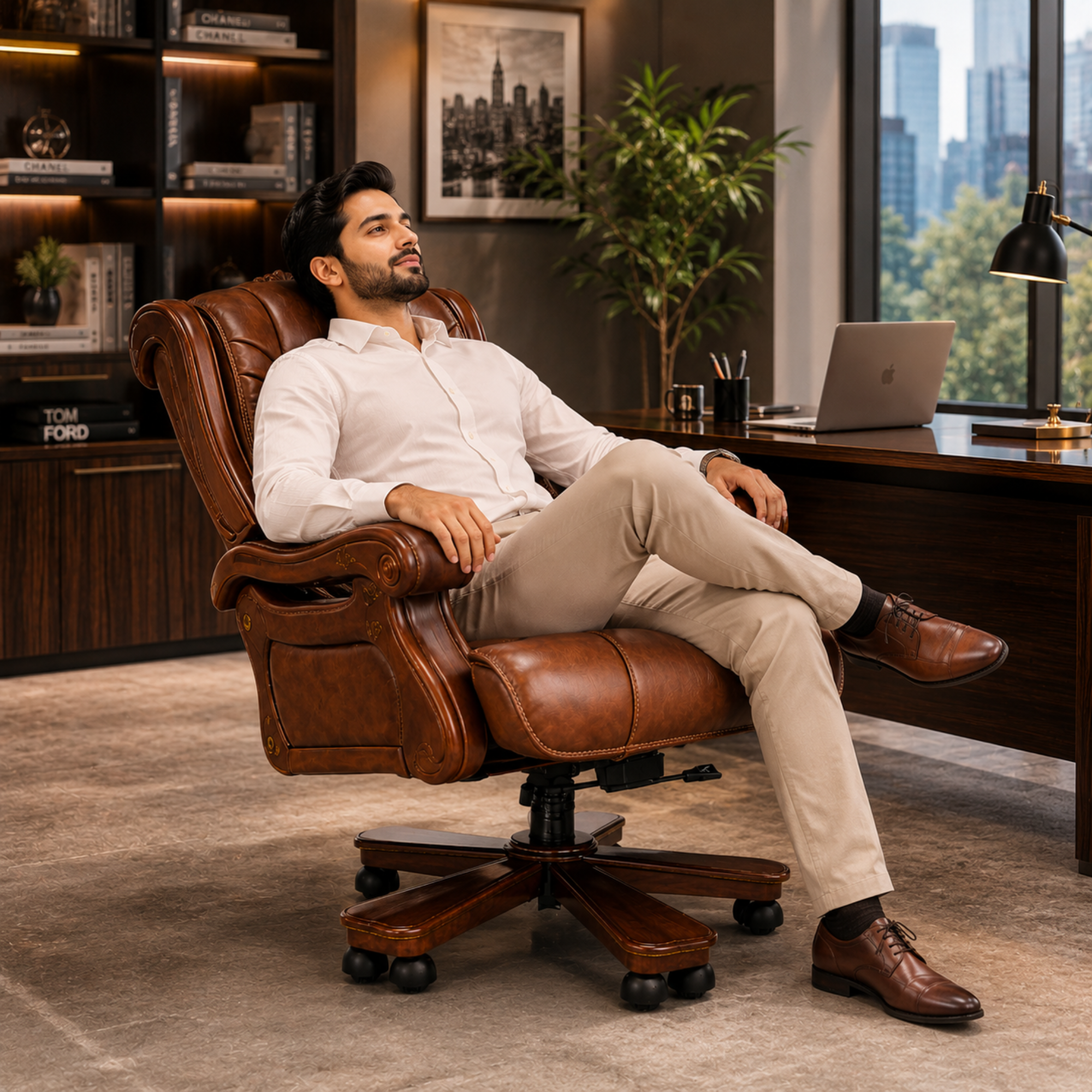Luxury Director Chair for office Royal Design with Handcrafted & Leatherette & Recliner & Height Adjustable and Revolving Chair
