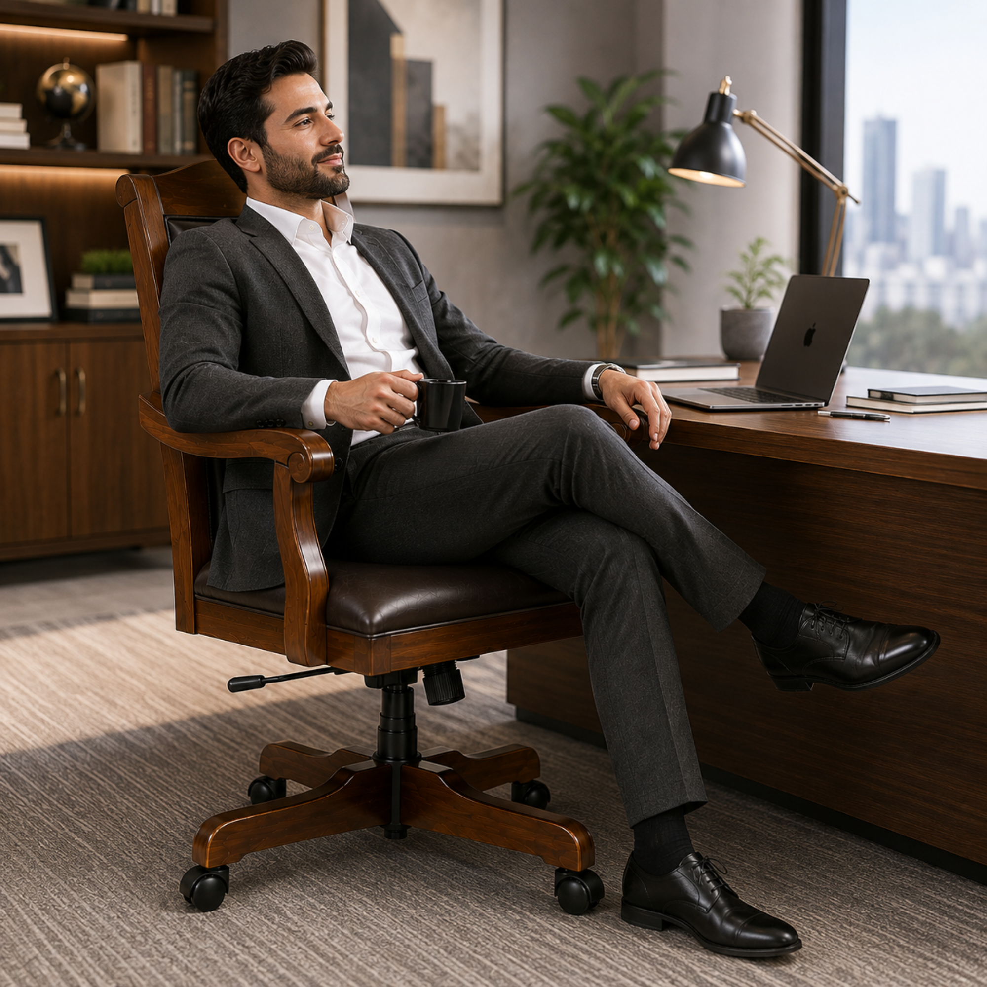 Director Chair for Royal office Furniture Luxury Premium Leatherette with Hand-carving Wooden