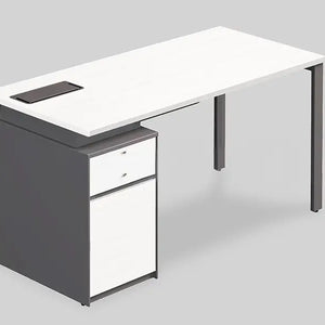 Office Computer Table Made in MDF with Storage Pedestal & Drawer Number Lock and Elegant Arm White Mete or Gray Combination