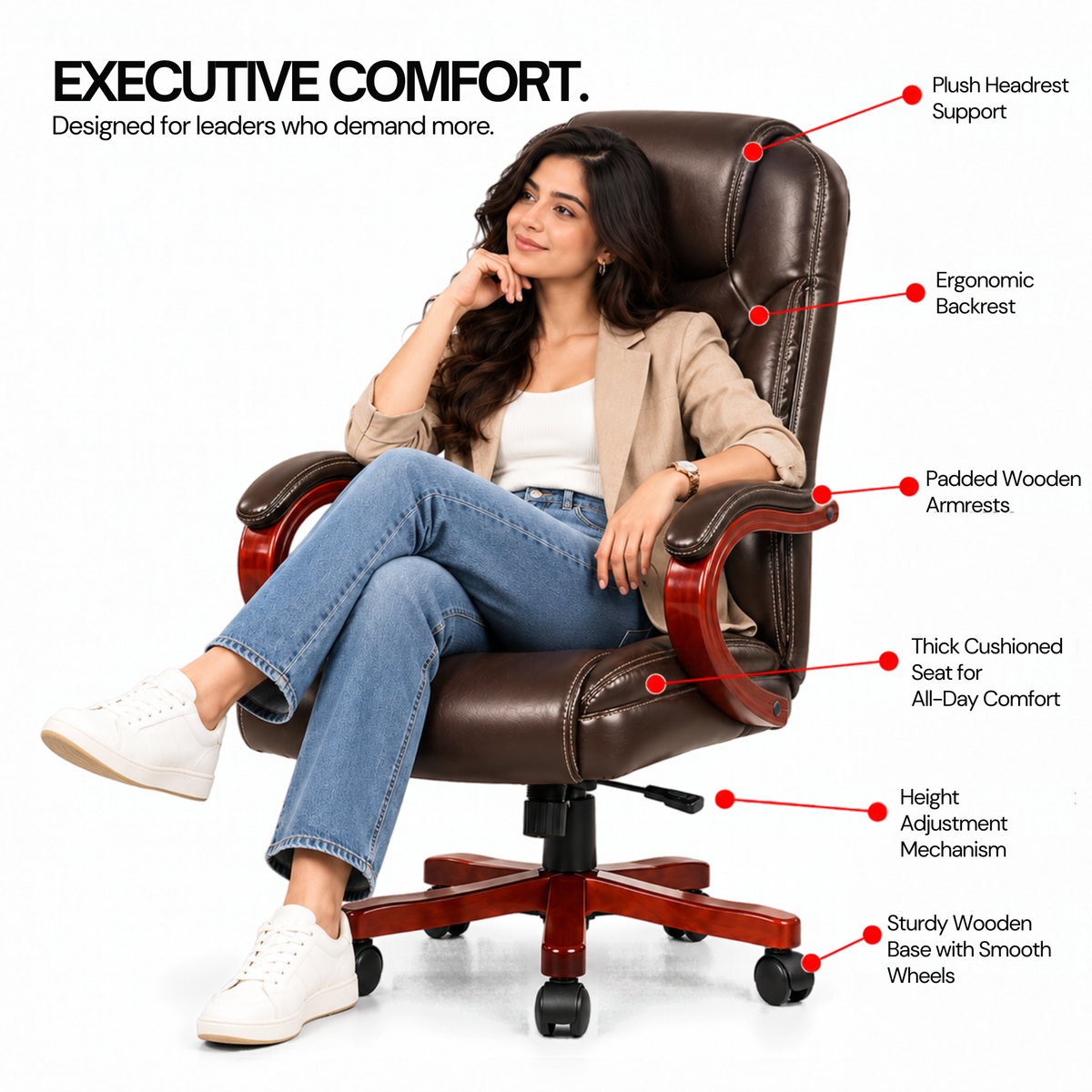 Director office Chair Made in Plyboard with Leatherette Upholstery & Armrest with Height Adjustable & Revolving Chair