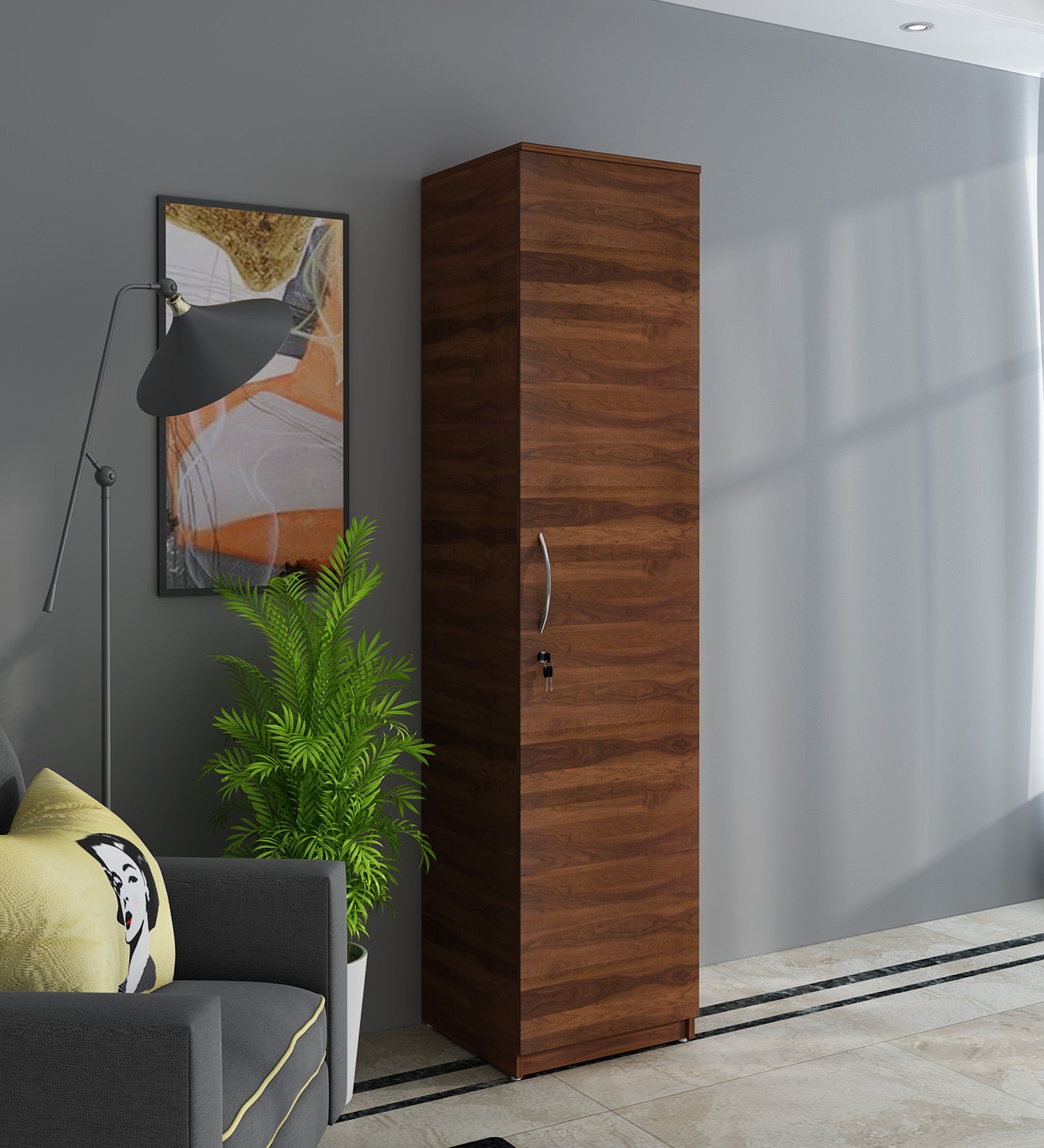 Wardrobe for Single‑Door Use – Storage with Hanging Space and Shelves, Particle Wood with Laminated Finish