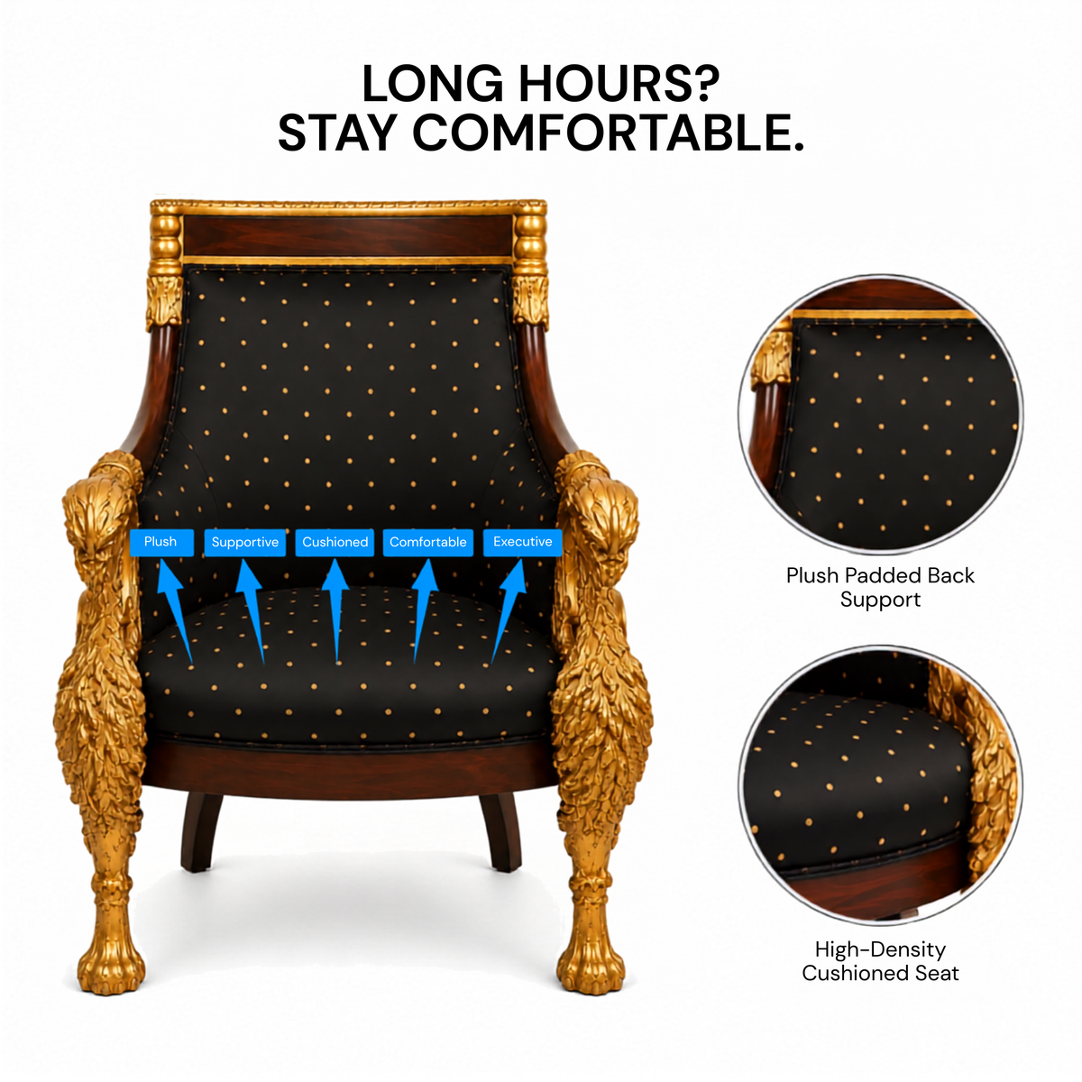 Royal Handcrafted Director's Chair – Solid Teak Wood with Fabric Upholstery & Golden Carved Armrests
