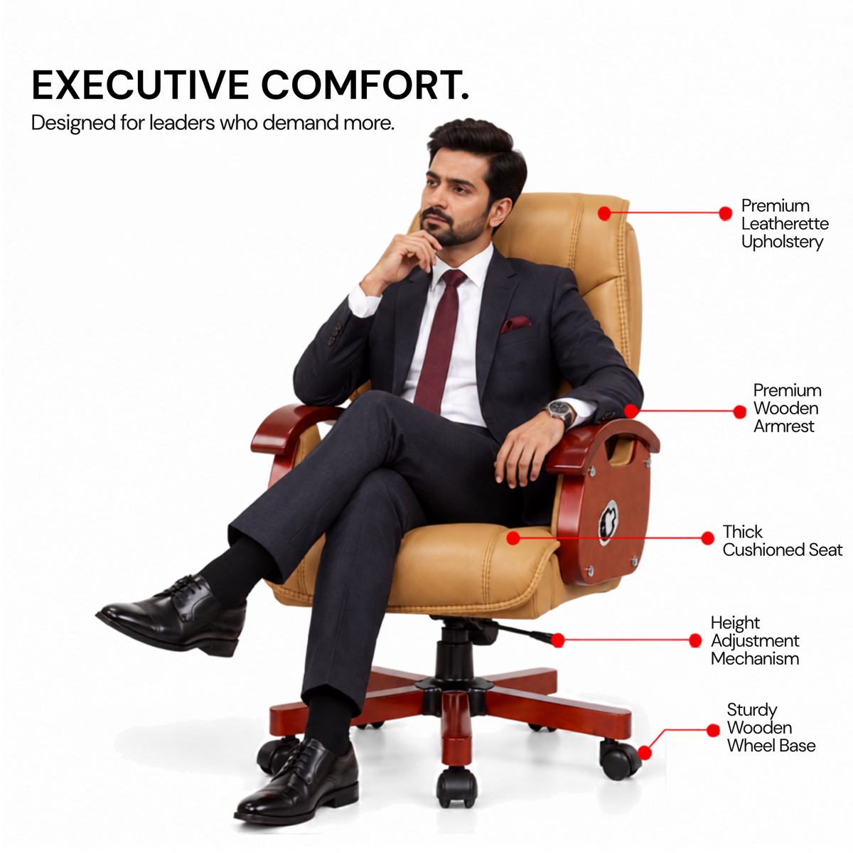 High Back Director Chair for office Modern Design Made in Plyboard with Leatherette & Recliner & Height Adjustable and Revolving Chair
