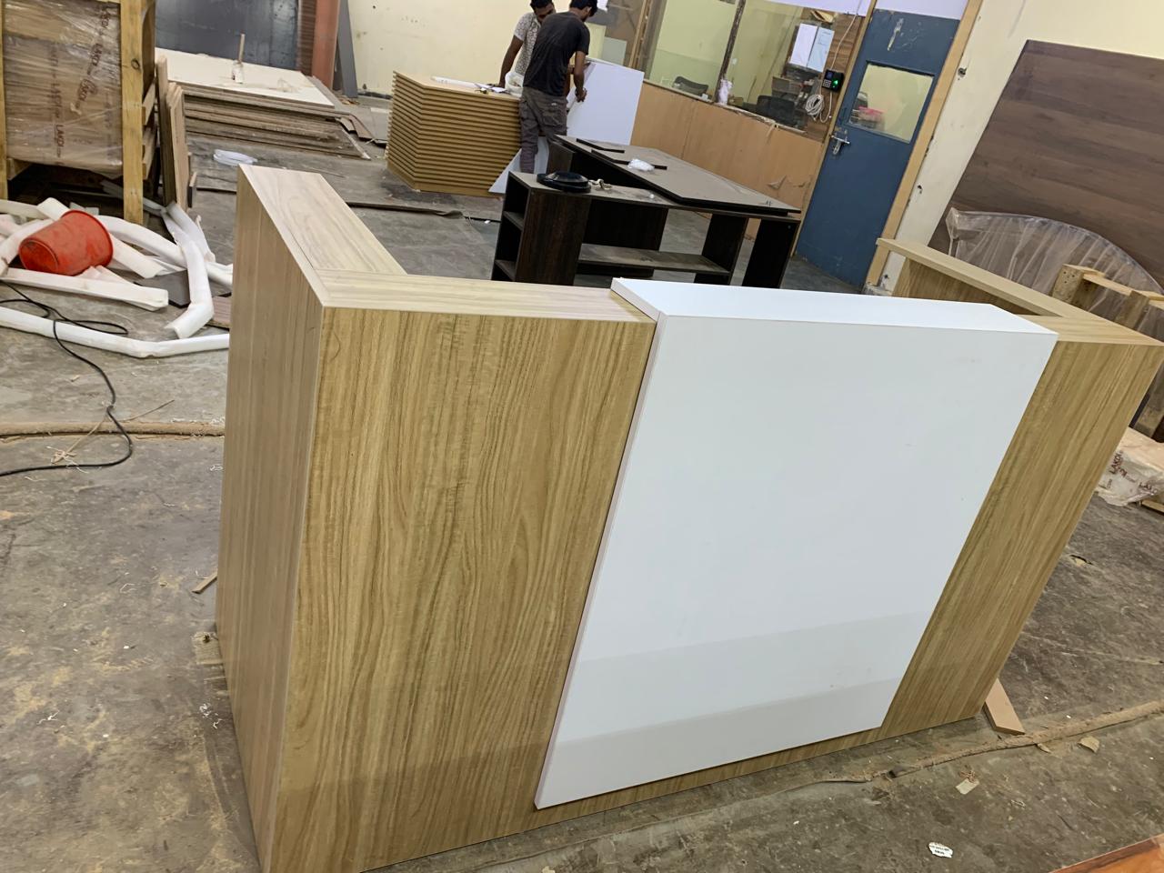 Reception Table Made In Particle Board with Double Counter Includes Wire Manager - Brown & White