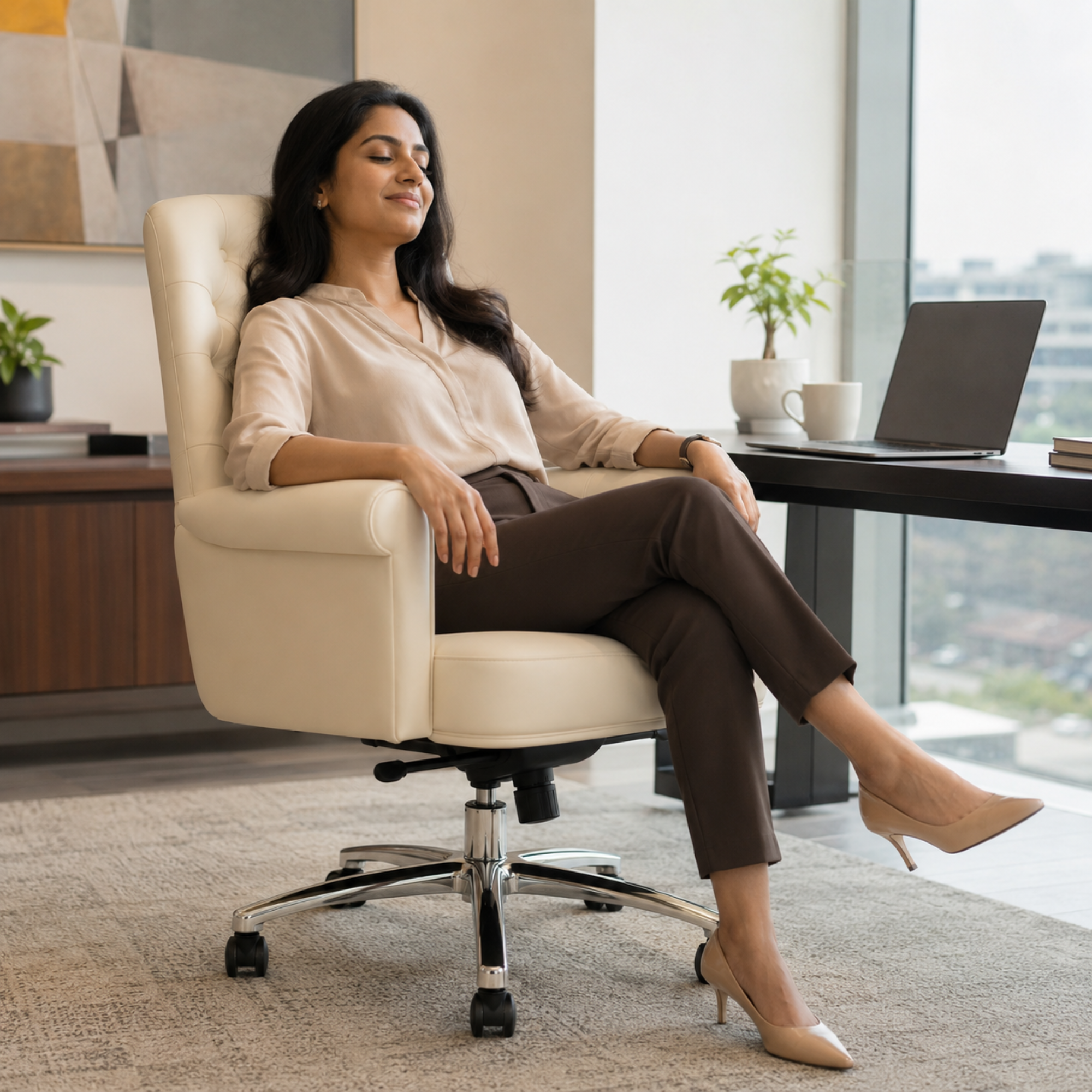 Luxury Director Chair with Button-Tufted Upholstery, Ergonomic, Padded Armrests, and Chrome Base for Modern Office Chair