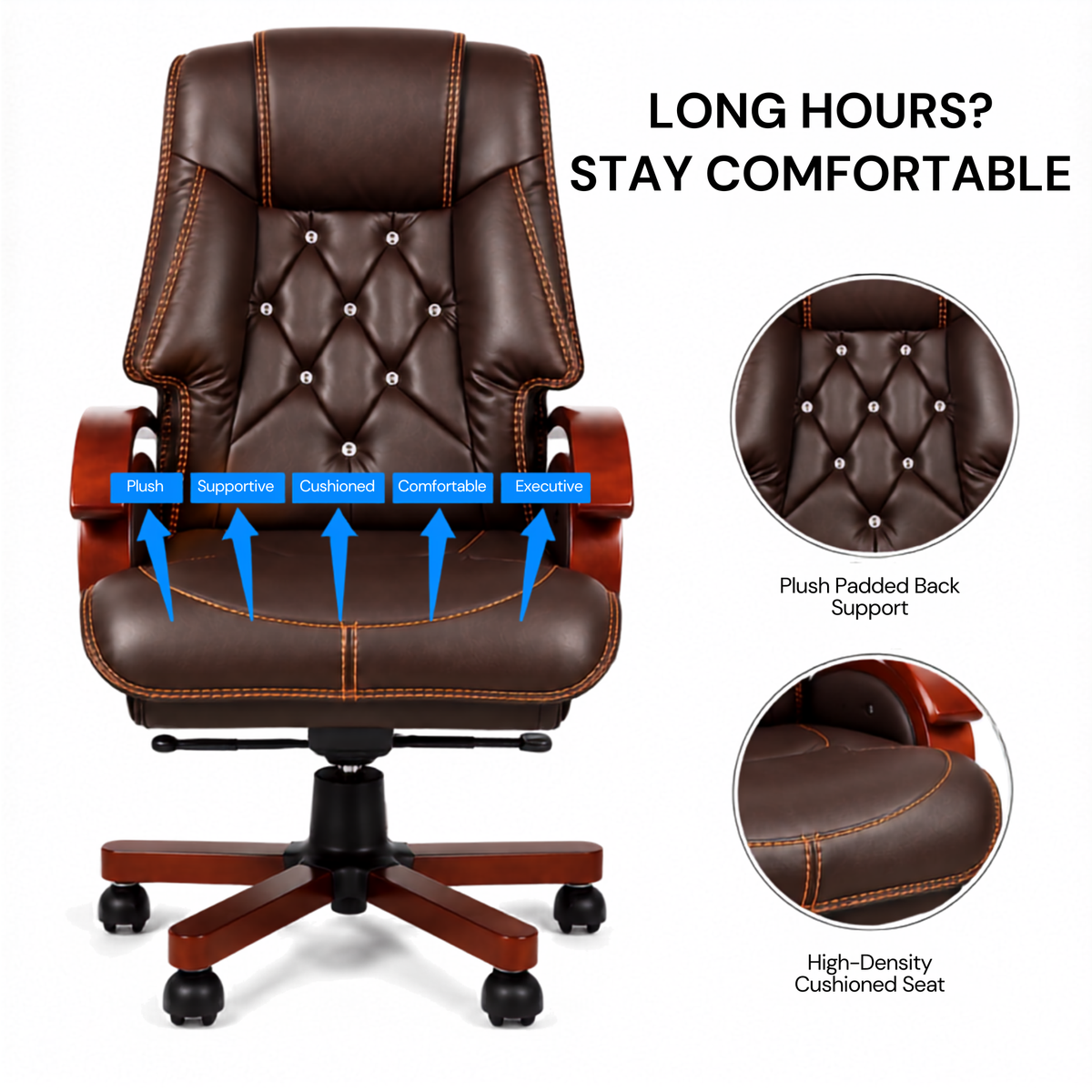 Premium High Back Leatherette Wooden Base & Handle Office Chair for Director & Executive | Revolving Recliner, Soft Heavy Cushion