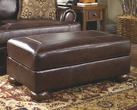 स्टोरेज के साथ लकड़ी के फ्रेम वाला लेदरेट ओटोमन