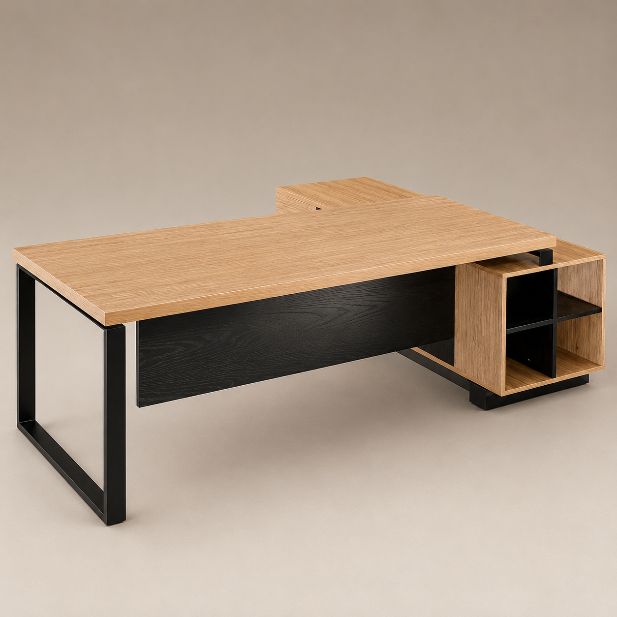 Director and Executive L Shape Office Table Made Particle Board with Side Unite & Drawers Metal Legs